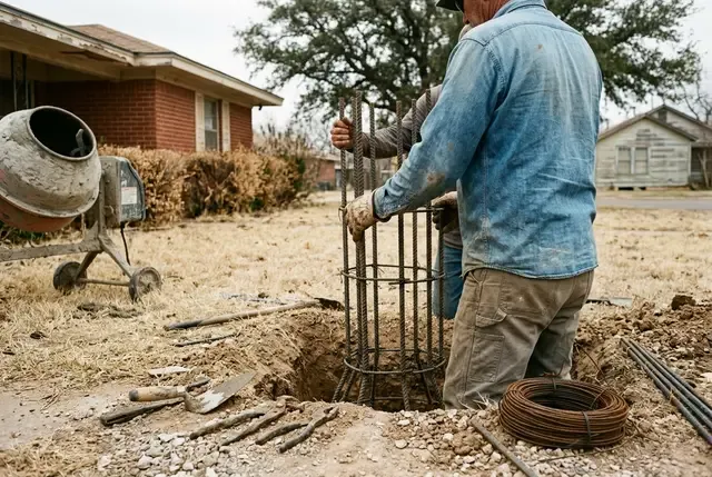 Bell Bottom Pier Installation in Abilene, TX: rebar cages