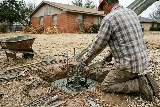 Bell Bottom Pier Installation in Abilene, TX: concrete placement