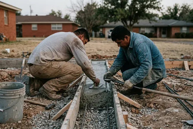Commercial Foundation Repair in Abilene, TX: after-hours crew at a tilt-wall grade beam