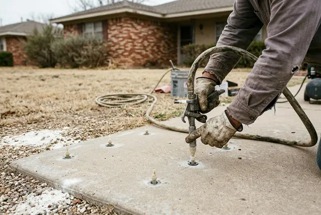 Concrete Leveling in Abilene, TX: foam injection ports in a grid