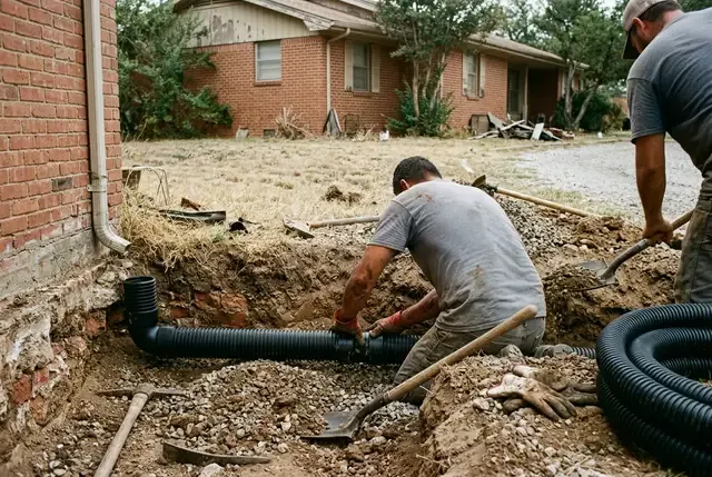 Foundation Drainage Correction in Abilene, TX: buried downspout lines