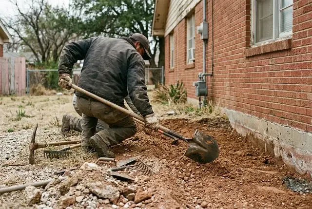 Foundation Drainage Correction in Abilene, TX: regraded soil sloping away