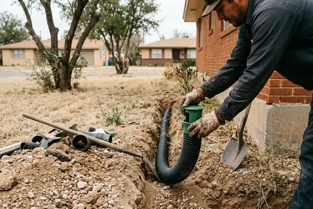 Foundation Drainage Correction in Abilene, TX: pop-up emitter at daylight
