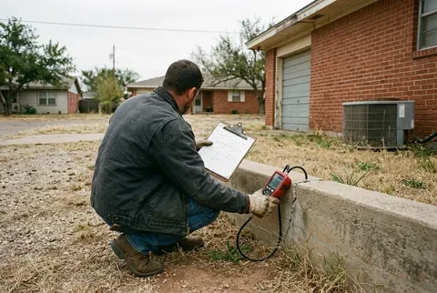 Clipboard elevation diagram and manometer tool used for a foundation inspection in Abilene