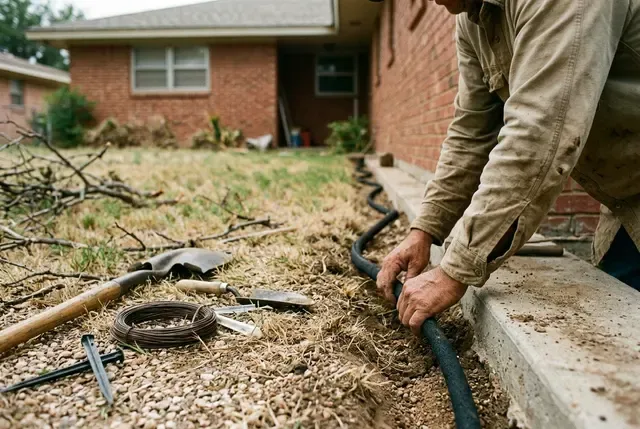 Foundation Watering Program in Abilene, TX: soaker hose along a grade beam