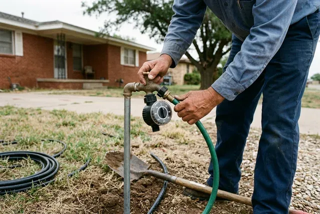 Foundation Watering Program in Abilene, TX: hose timer at a spigot