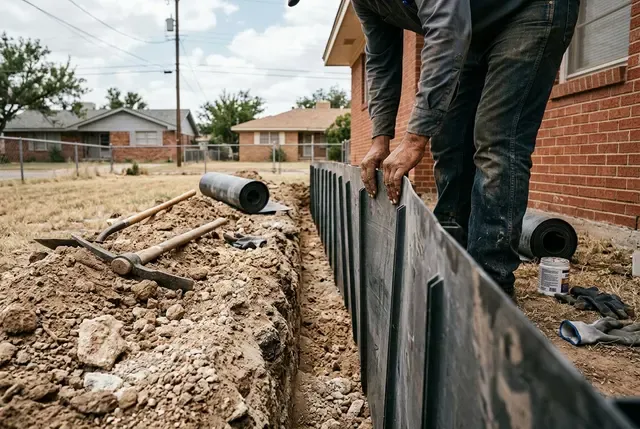 Root Barrier Installation in Abilene, TX: rigid barrier panel in the trench