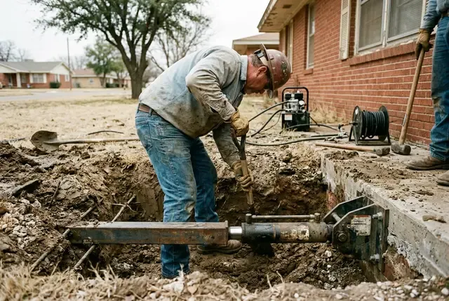 Steel Push Pier Underpinning in Abilene, TX: excavated footing pits