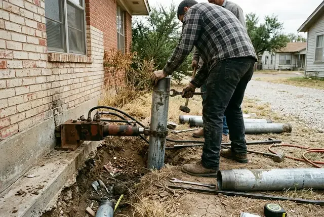Steel Push Pier Underpinning in Abilene, TX: galvanized pier sections